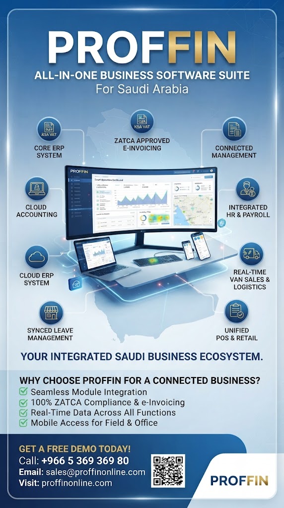 Proffin online accounting software and ZATCA approved e-invoicing solution dashboard in Saudi Arabia